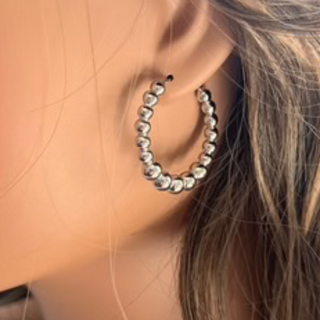 CL55- 30MM Bead Hoop Earrings (gold & silver available) - Thumbnail 2