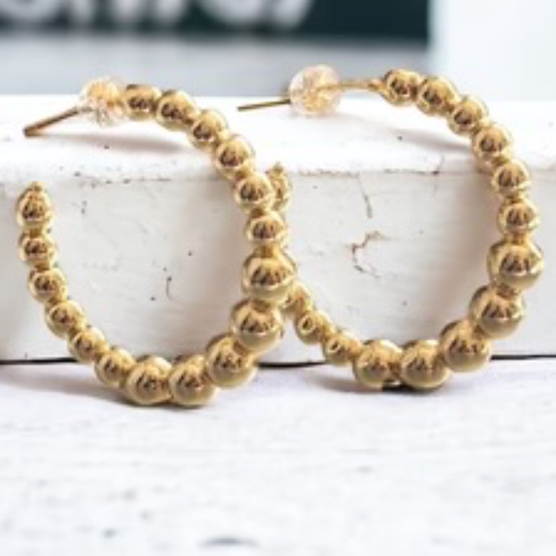 CL55- 30MM Bead Hoop Earrings (gold & silver available) - Thumbnail (Preview) 3