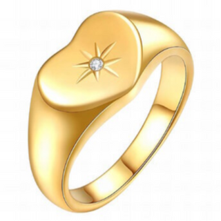 R16- Heart With CZ- 18K GOLD-PLATED STAINLESS-STEEL RING