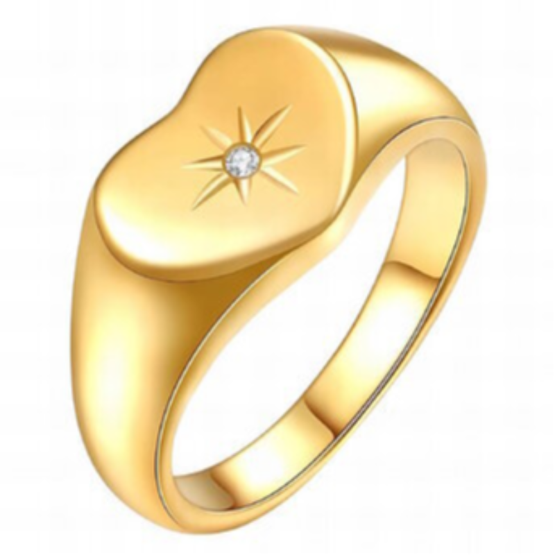 R16- Heart With CZ- 18K GOLD-PLATED STAINLESS-STEEL RING Main Image