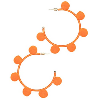 T45- Orange Pom Pom Hoops