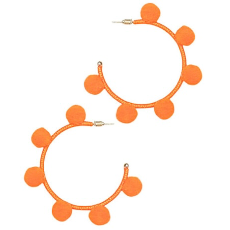 T45- Orange Pom Pom Hoops Main Image