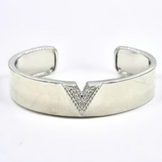 M77- 18K Gold/Silver CZ V Open Cuff Bangle (gold & silver available) - Thumbnail 2