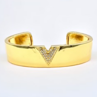 M77- 18K Gold/Silver CZ V Open Cuff Bangle (gold & silver available)