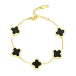 Q26- Black 5  Quatrafoil Bracelet- 18K GOLD PLATED STAINLESS STEEL "FOUR-LEAF CLOVER" BRACELET