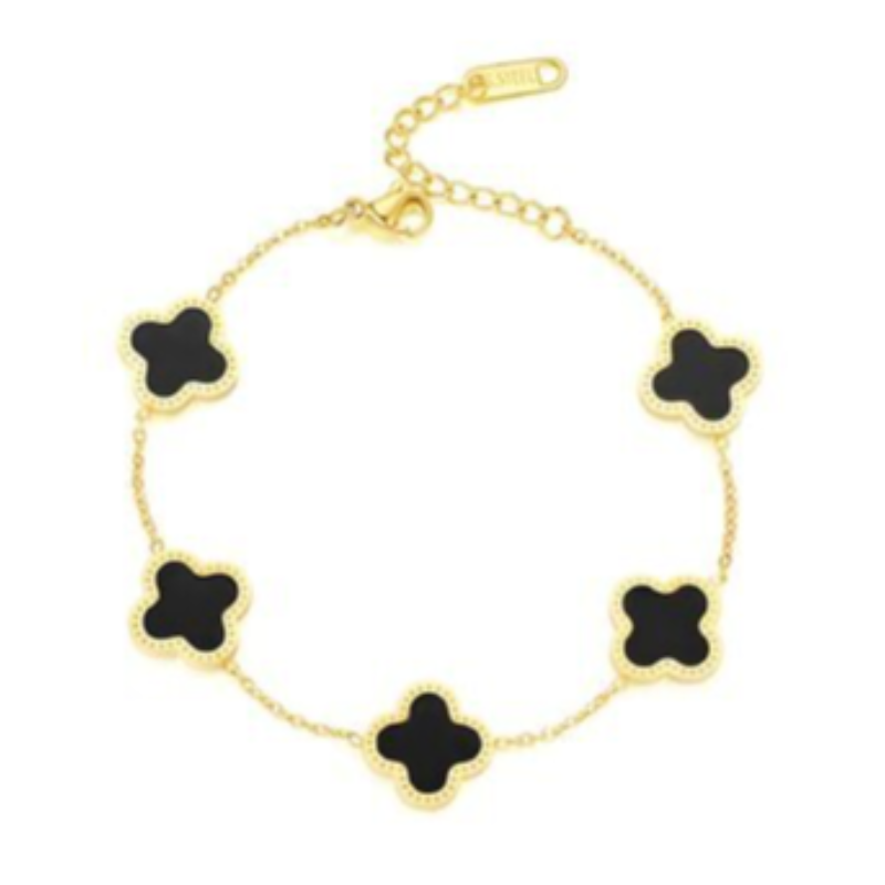 Q26- Black 5  Quatrafoil Bracelet- 18K GOLD PLATED STAINLESS STEEL "FOUR-LEAF CLOVER" BRACELET Main Image