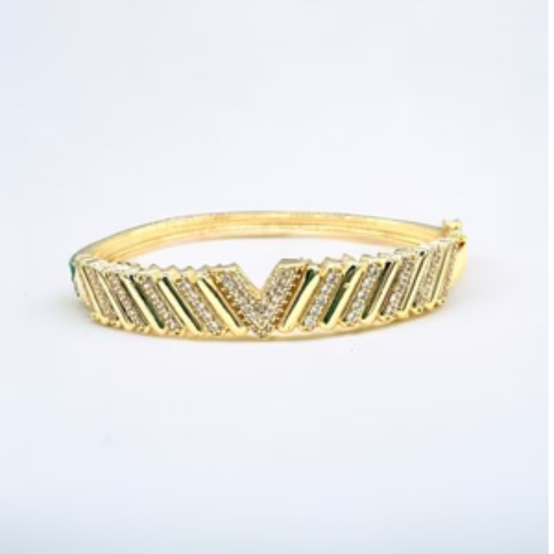 M71- 18k Gold CZ Inspired V Shape Bangle Main Image