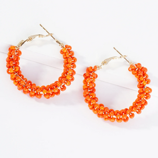 H5-Seed Beads Wire Wrapped 30mm Hoop Earrings - Thumbnail 2