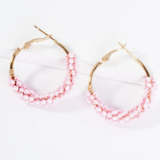 H5-Seed Beads Wire Wrapped 30mm Hoop Earrings - Thumbnail 3