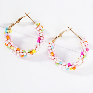 H5-Seed Beads Wire Wrapped 30mm Hoop Earrings - Thumbnail 4