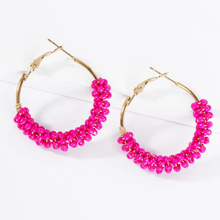 H5-Seed Beads Wire Wrapped 30mm Hoop Earrings