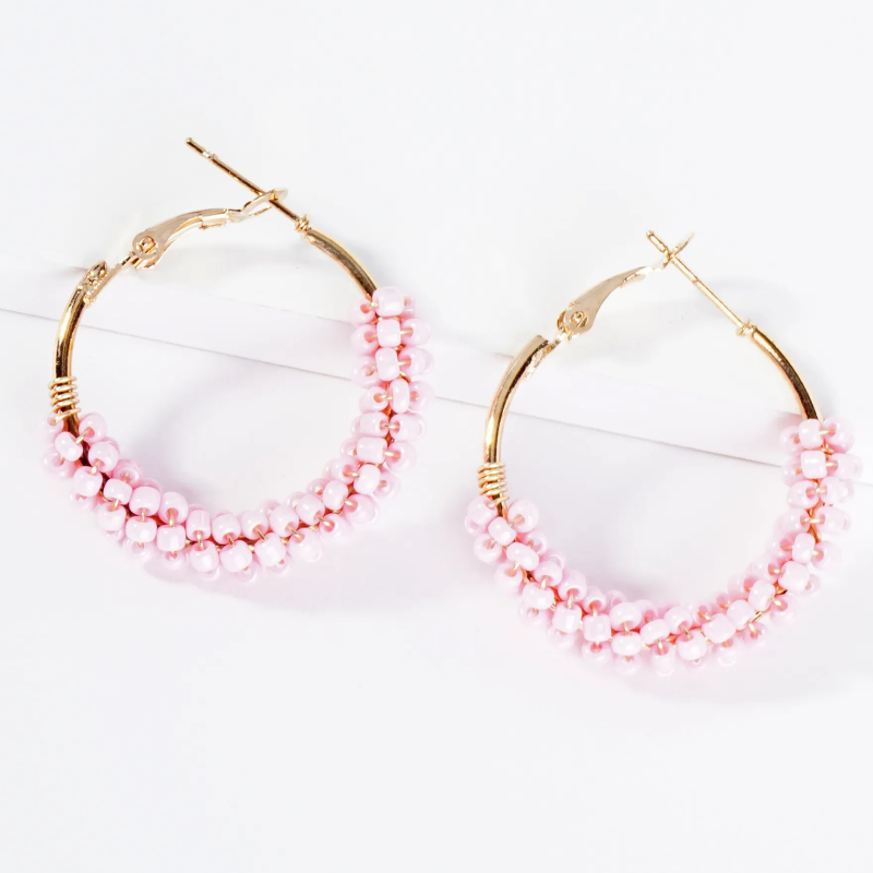 H5-Seed Beads Wire Wrapped 30mm Hoop Earrings - Thumbnail (Preview) 3