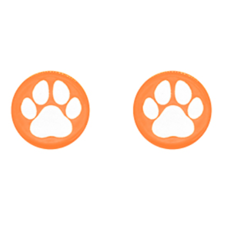 C84- White Paw Print on a orange Acrylic Disk Stud Earrings Main Image