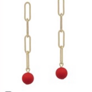 USC99- Clip Chain & Color Ball Earrings (multiple colors available) - Thumbnail 3