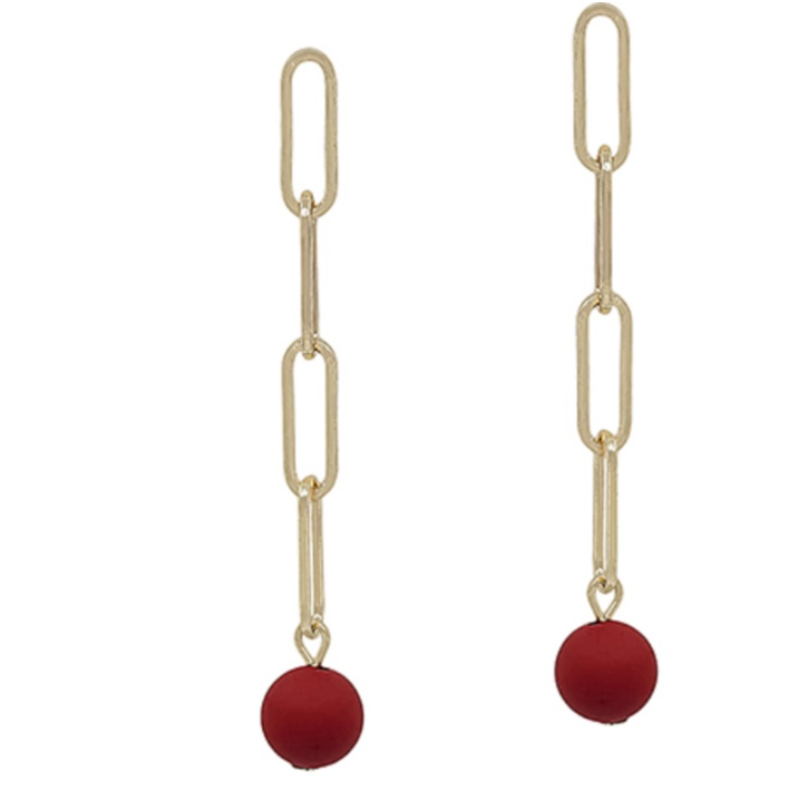 USC99- Clip Chain & Color Ball Earrings (multiple colors available) Main Image