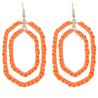 C45-Orange Hexagon Raffia Earrings