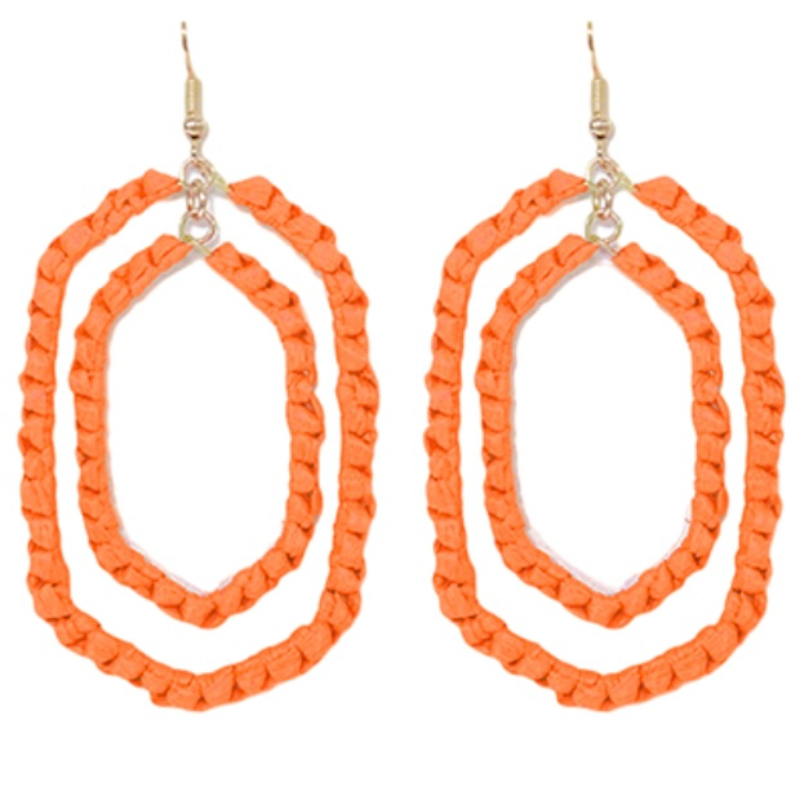 C45-Orange Hexagon Raffia Earrings Main Image