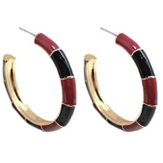 USC35-Burgundy & Black epoxy 1 1/2” hoop earrings