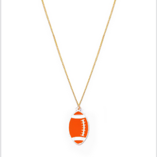 C55- 16” Acrylic, Orange , white & gold football necklace