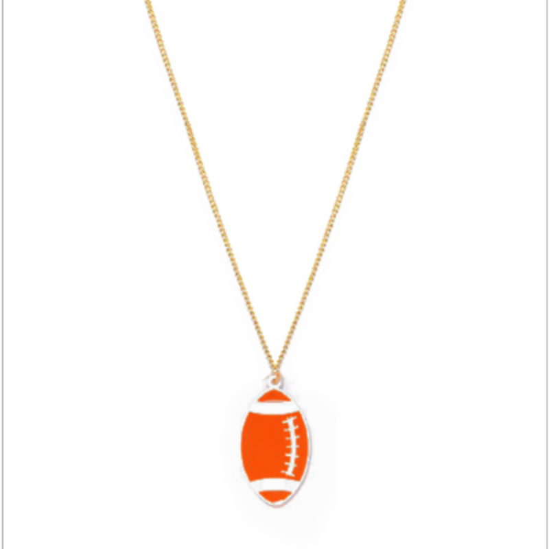 C55- 16” Acrylic, Orange , white & gold football necklace Main Image