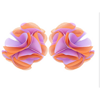 C65- Two-Tone Fabric Flower Earrings- orange & purple