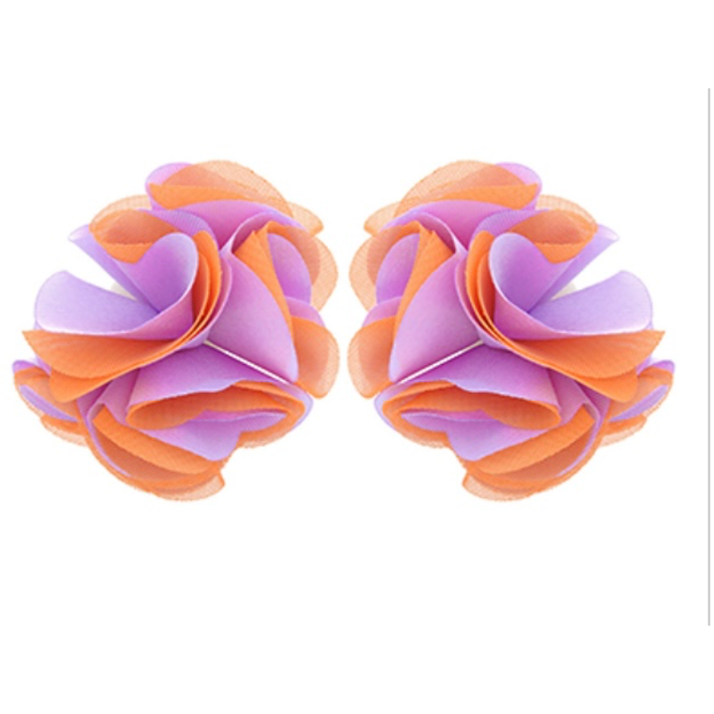 C65- Two-Tone Fabric Flower Earrings- orange & purple Main Image