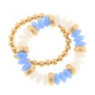 BR32-Blue & Gold  2 Row Color Rondelle Beads Bracelet