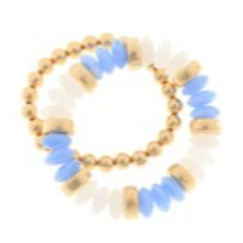 BR32-Blue & Gold  2 Row Color Rondelle Beads Bracelet Main Image