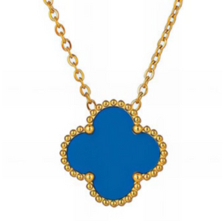 Q43- Blue pendant Quatrafoil- 18K GOLD PLATED STAINLESS STEEL "FOUR-LEAF CLOVER" NECKLACE