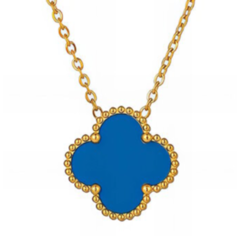 Q43- Blue pendant Quatrafoil- 18K GOLD PLATED STAINLESS STEEL "FOUR-LEAF CLOVER" NECKLACE Main Image