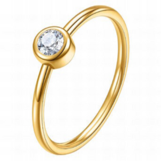 R11- SINGLE STONE CZ- 18K GOLD PLATED STAINLESS STEELR ING