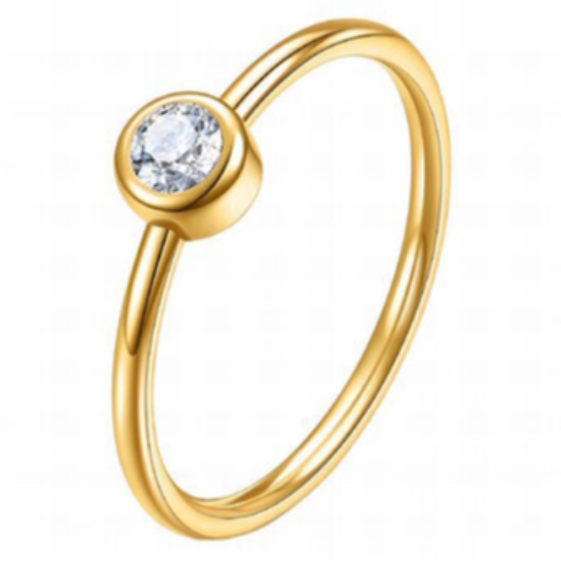 R11- SINGLE STONE CZ- 18K GOLD PLATED STAINLESS STEELR ING Main Image