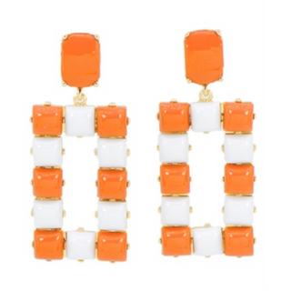 T172- 2.5” Orange & White Acrylic Color Square Earrings