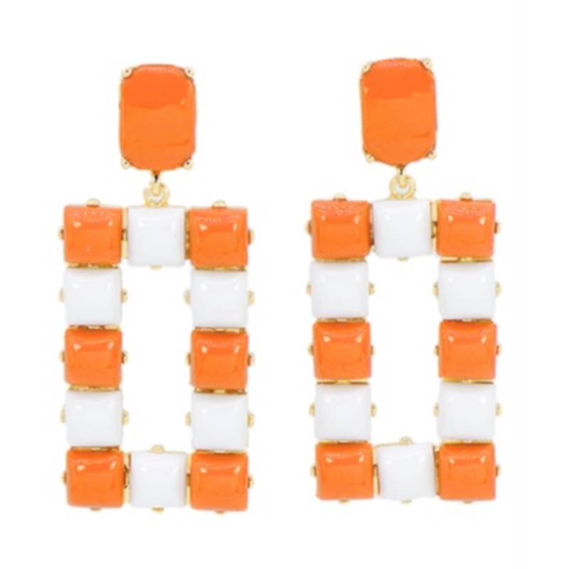 T172- 2.5” Orange & White Acrylic Color Square Earrings Main Image