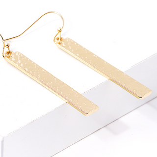 Y16- Polished Hammered Rectangle Bar Fish Hook Dangle Drop Earrings (available gold & silver)