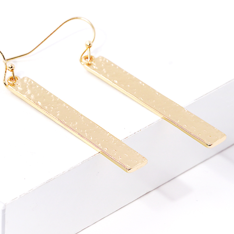 Y16- Polished Hammered Rectangle Bar Fish Hook Dangle Drop Earrings (available gold & silver) Main Image