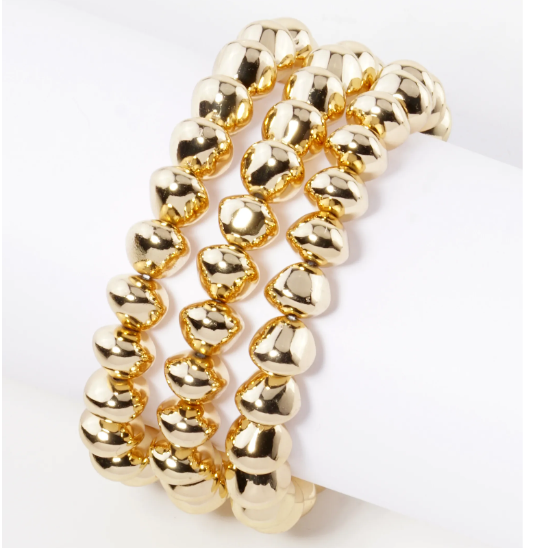 M9- Set of 3 Metallic Beads Stackable Stretch Bracelet - Thumbnail (Preview) 2