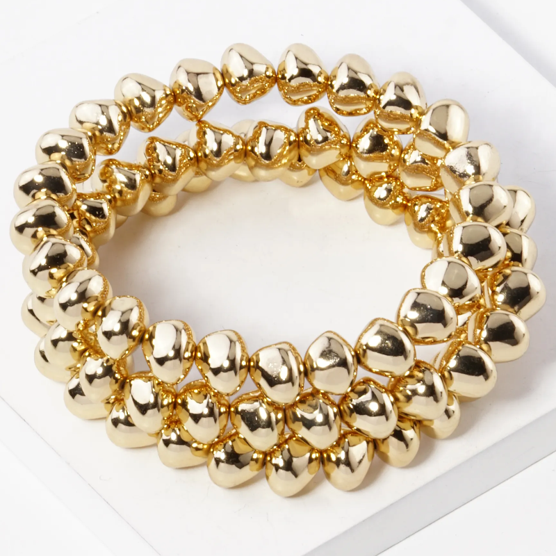 M9- Set of 3 Metallic Beads Stackable Stretch Bracelet Main Image