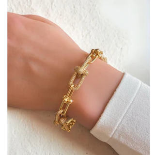 M69- 18K Gold U-Shaped Hardware Yellow CZ Link Bracelet