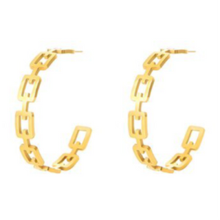 H12- SQUARE LINK HOOPS 18K GOLD-PLATED STAINLESS-STEEL EARRINGS