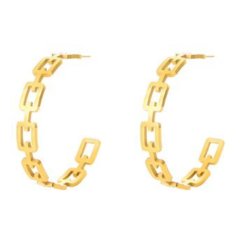 H12- SQUARE LINK HOOPS 18K GOLD-PLATED STAINLESS-STEEL EARRINGS Main Image