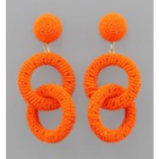 T63-Orange Seed Bead Link Earrings 