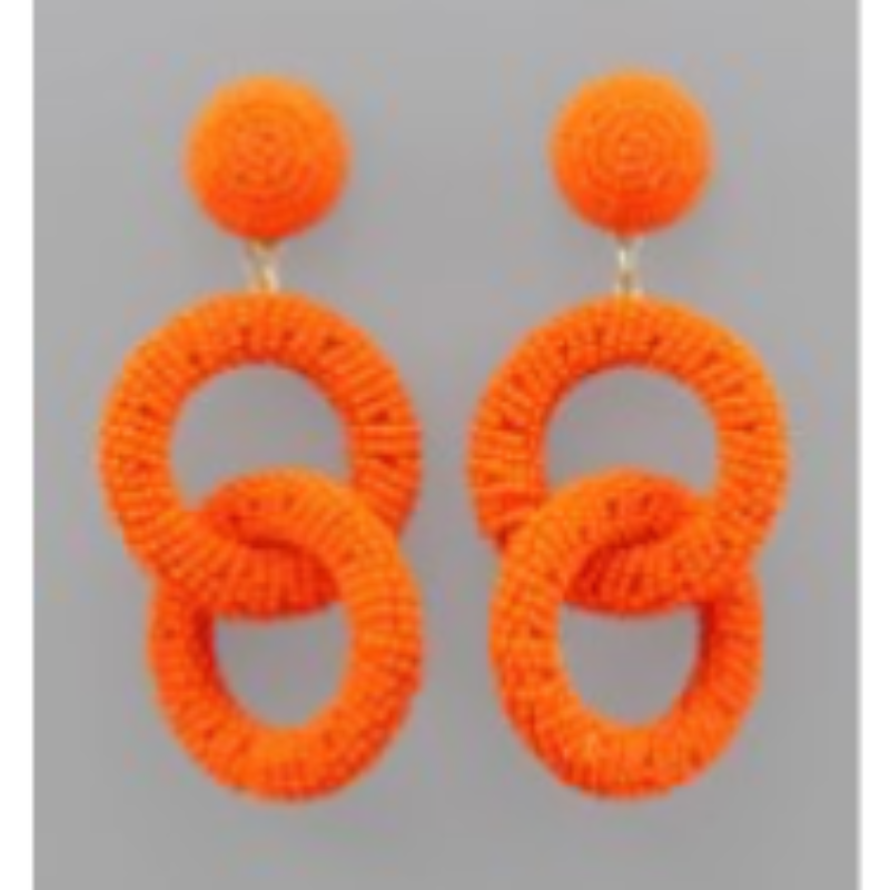 T63-Orange Seed Bead Link Earrings  Main Image