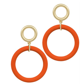 C49- Orange Coated Link Circle Earrings