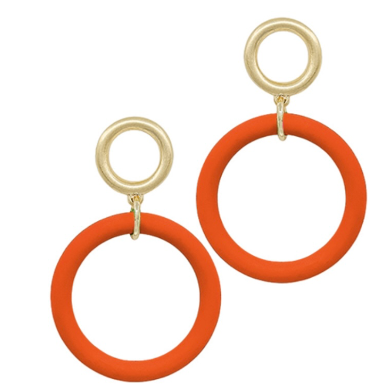 C49- Orange Coated Link Circle Earrings Main Image