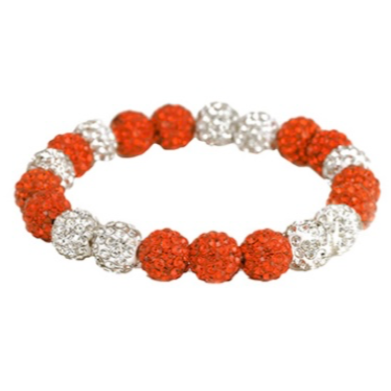 T71- Pavy White & Orange Round bead Bracelet Main Image