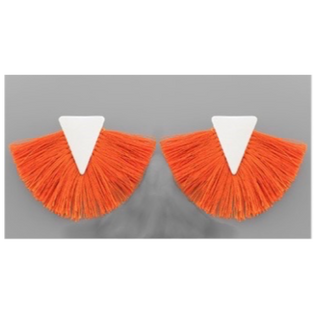 T195- 1 3/4” White & Orange Earrings