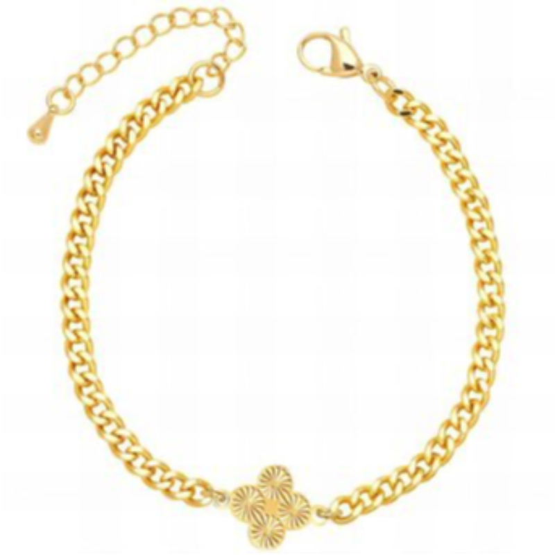 Q30- Gold Quatrafoil with chain- 18K GOLD-PLATED STAINLESS-STEEL "FOUR-LEAF CLOVER" BRACELET Main Image