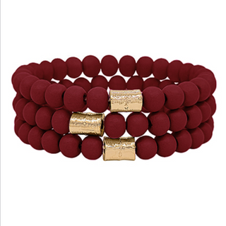 USC71- 3 Row Metal Accent Wood Bead Bracelet