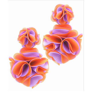 C64-TT Fabric Flower Drop Earrings- orange & purple